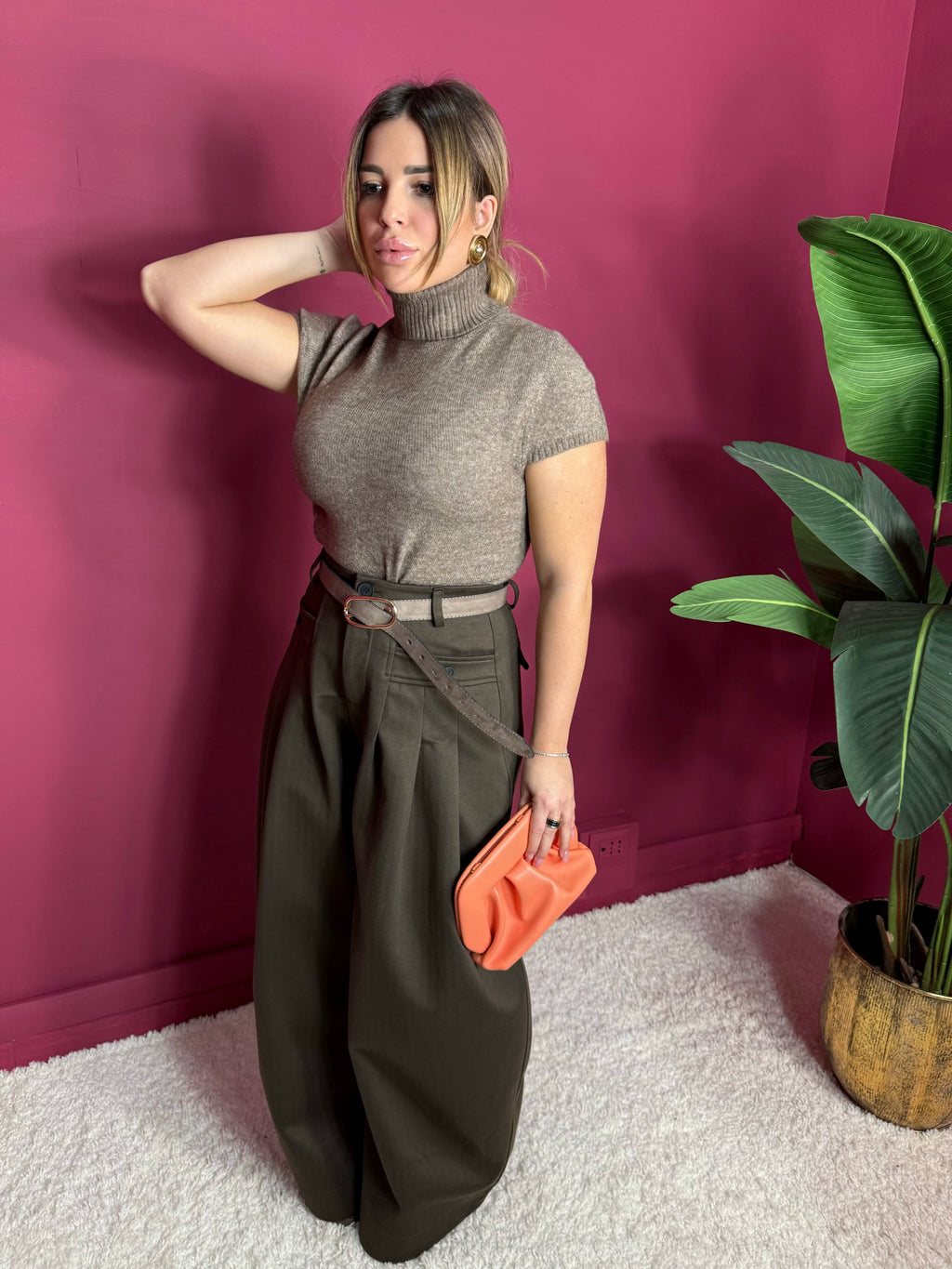 Pantalone Balloon Bottoni Marrone