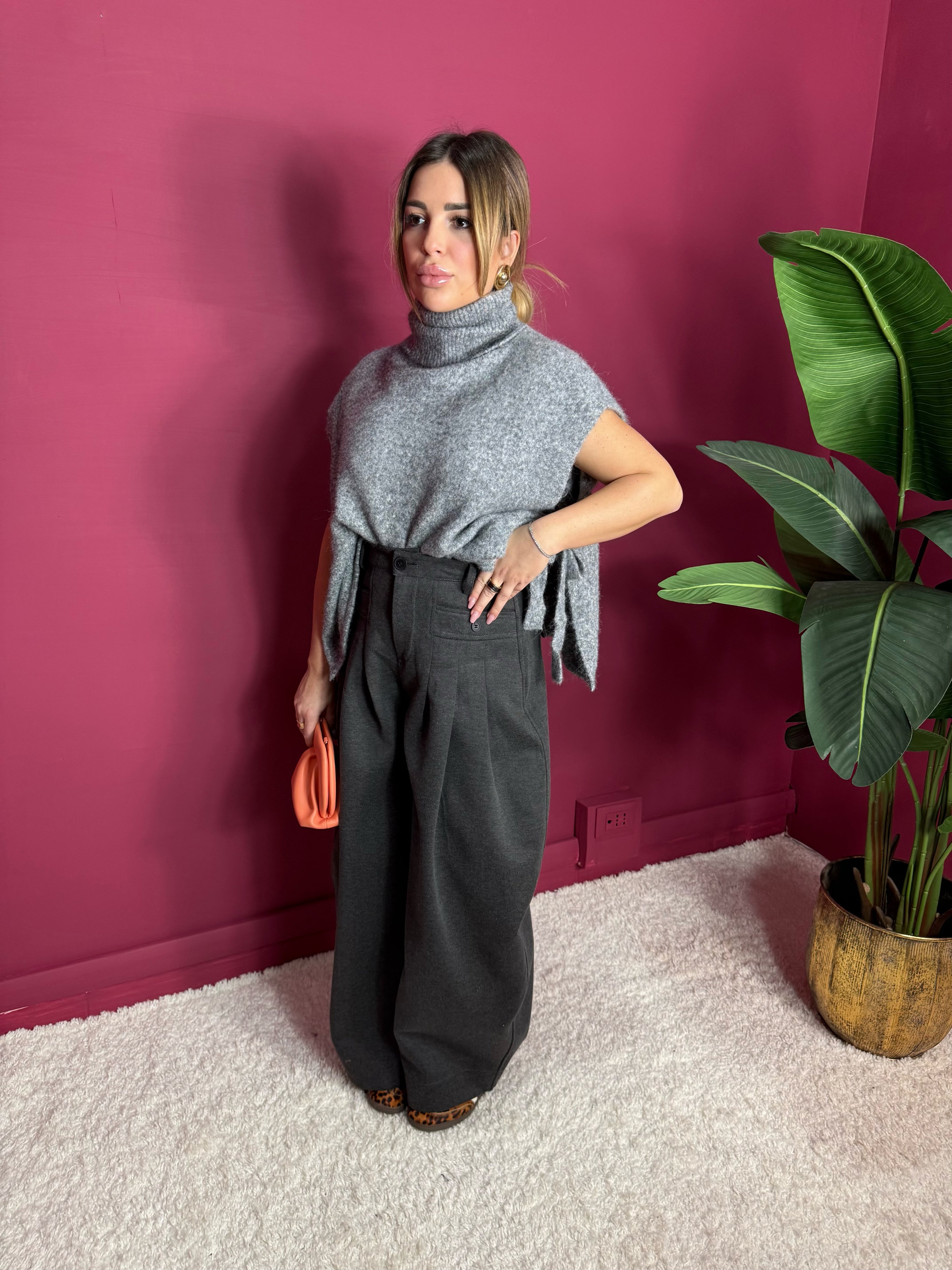 Pantalone Balloon Bottoni Grigio