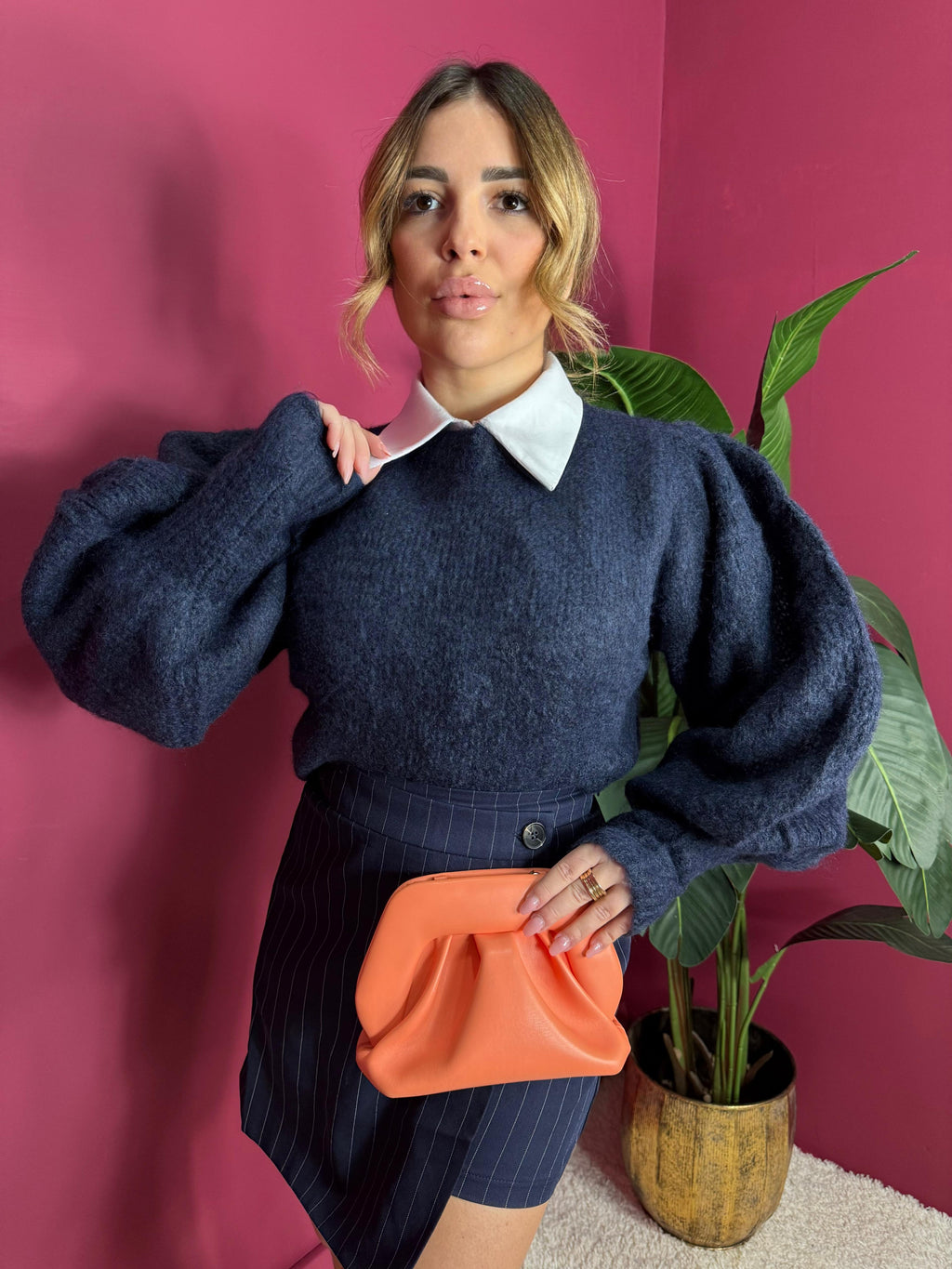 Pull Blu Manica Sbuffo