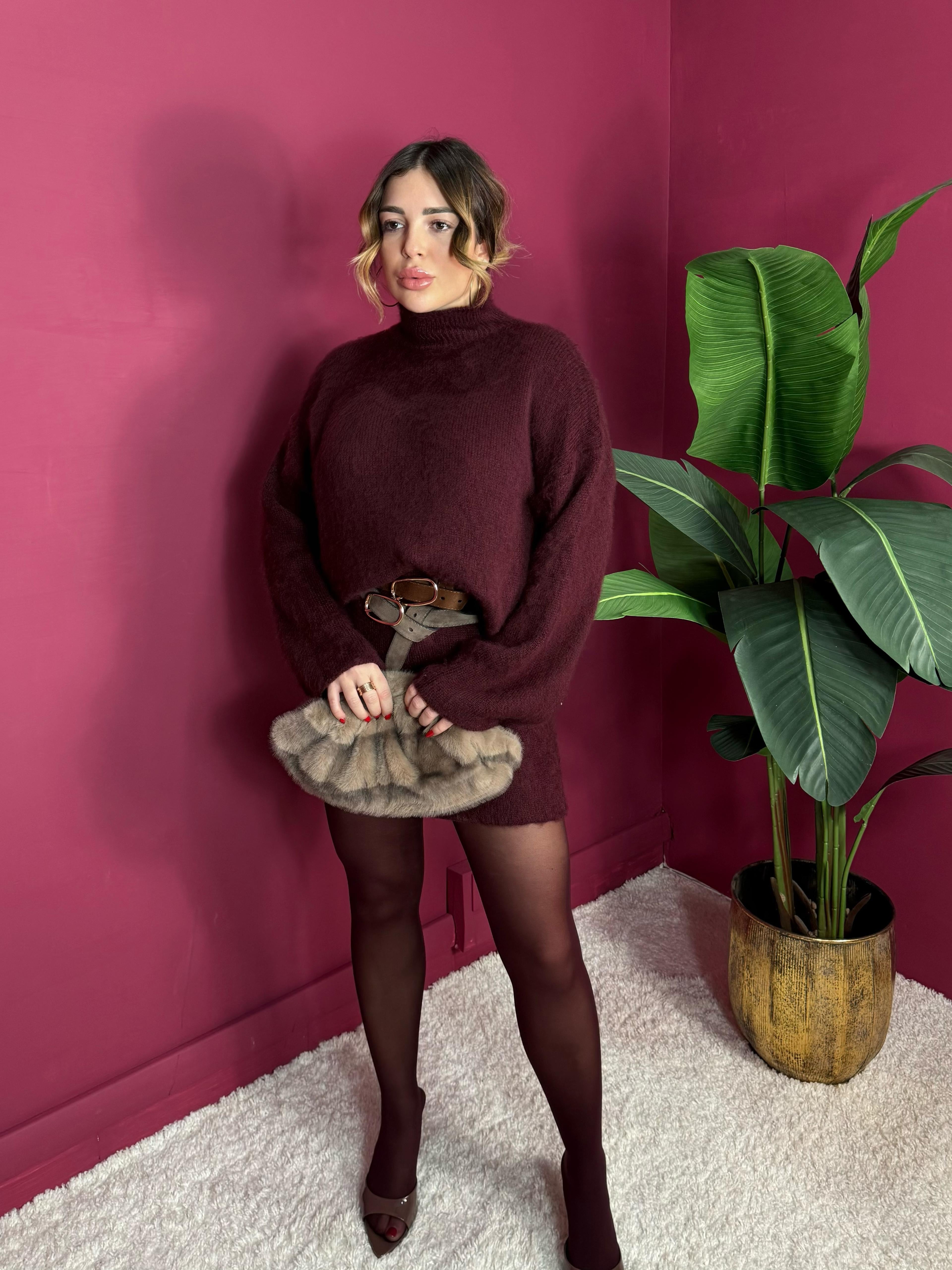Coordinato Gonna e Maglione Bordeaux