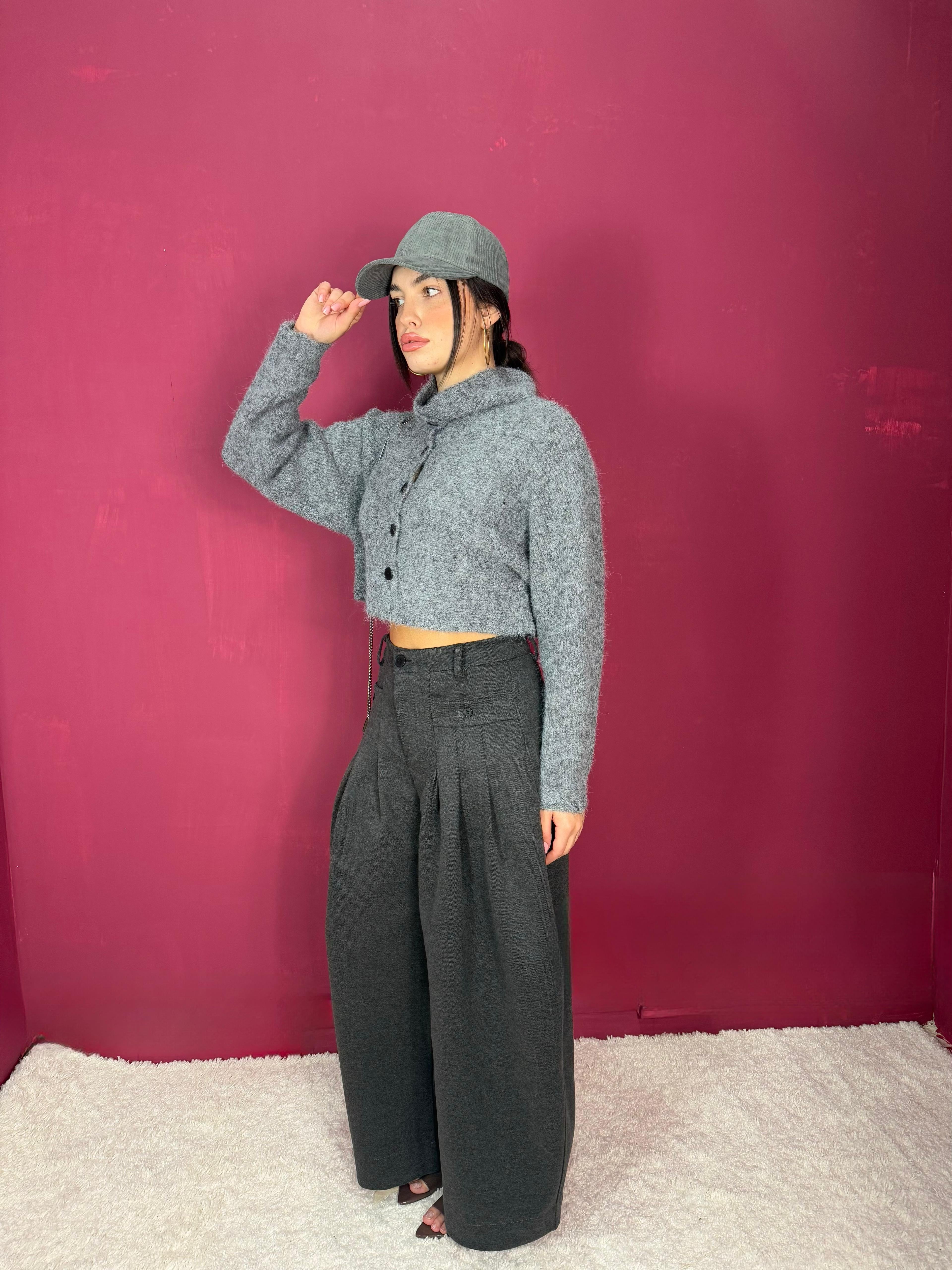 Pantalone Balloon Botton Grigio