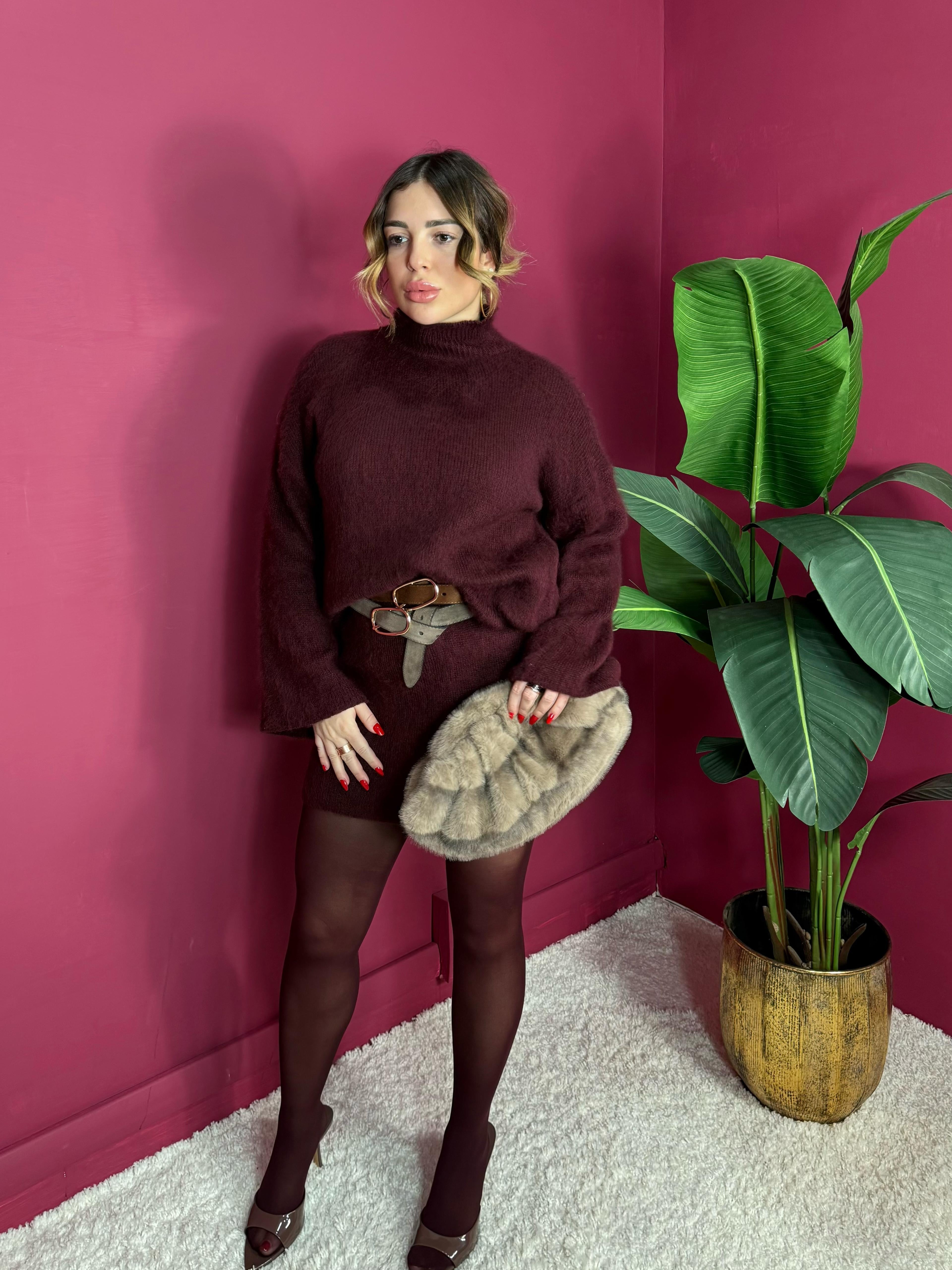 Coordinato Gonna e Maglione Bordeaux