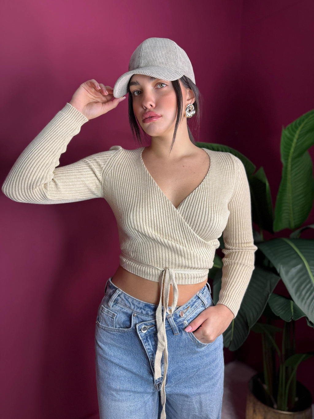 Maglia incrociata Beige