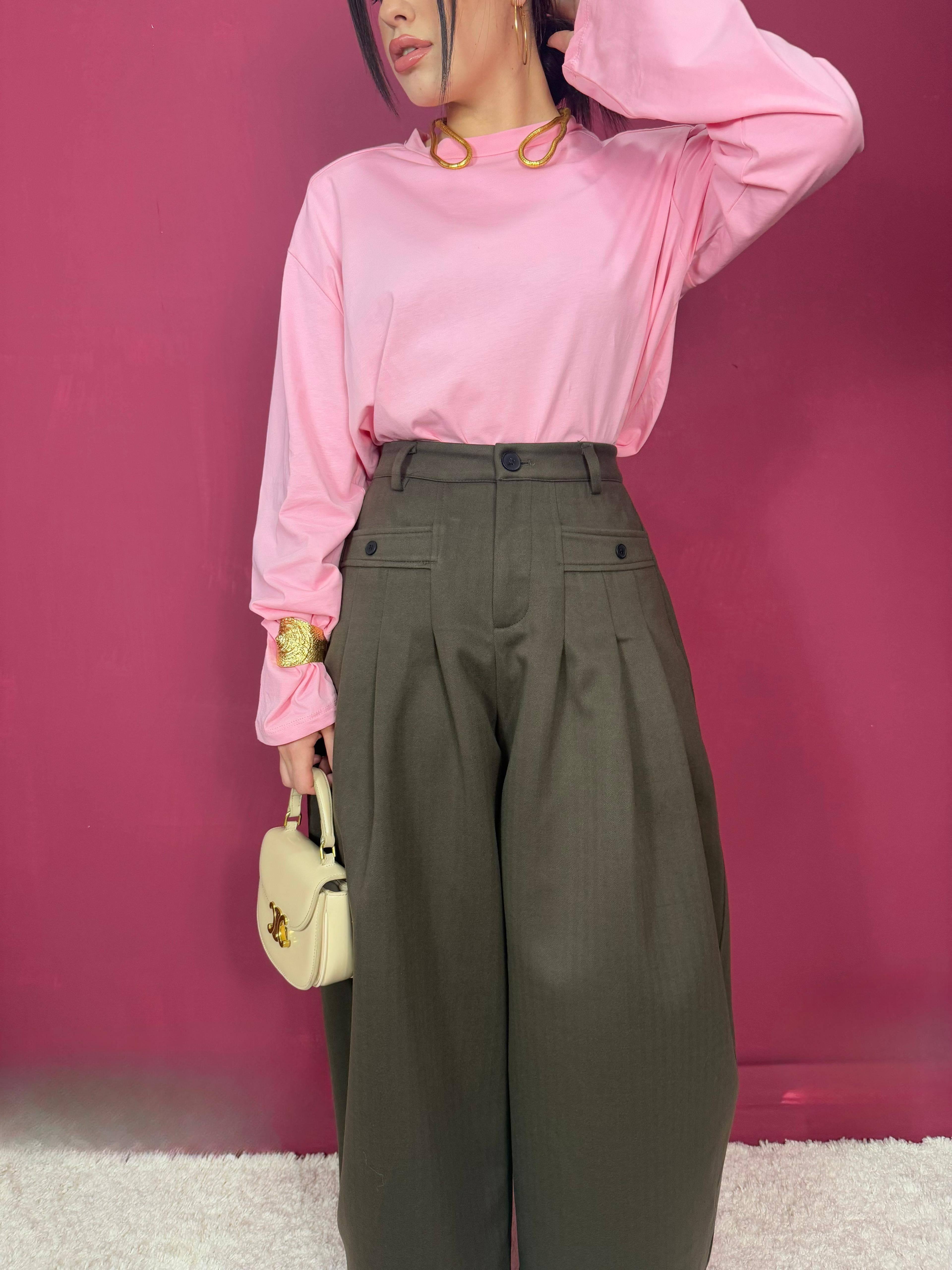 Pantalone Balloon Bottoni Marrone