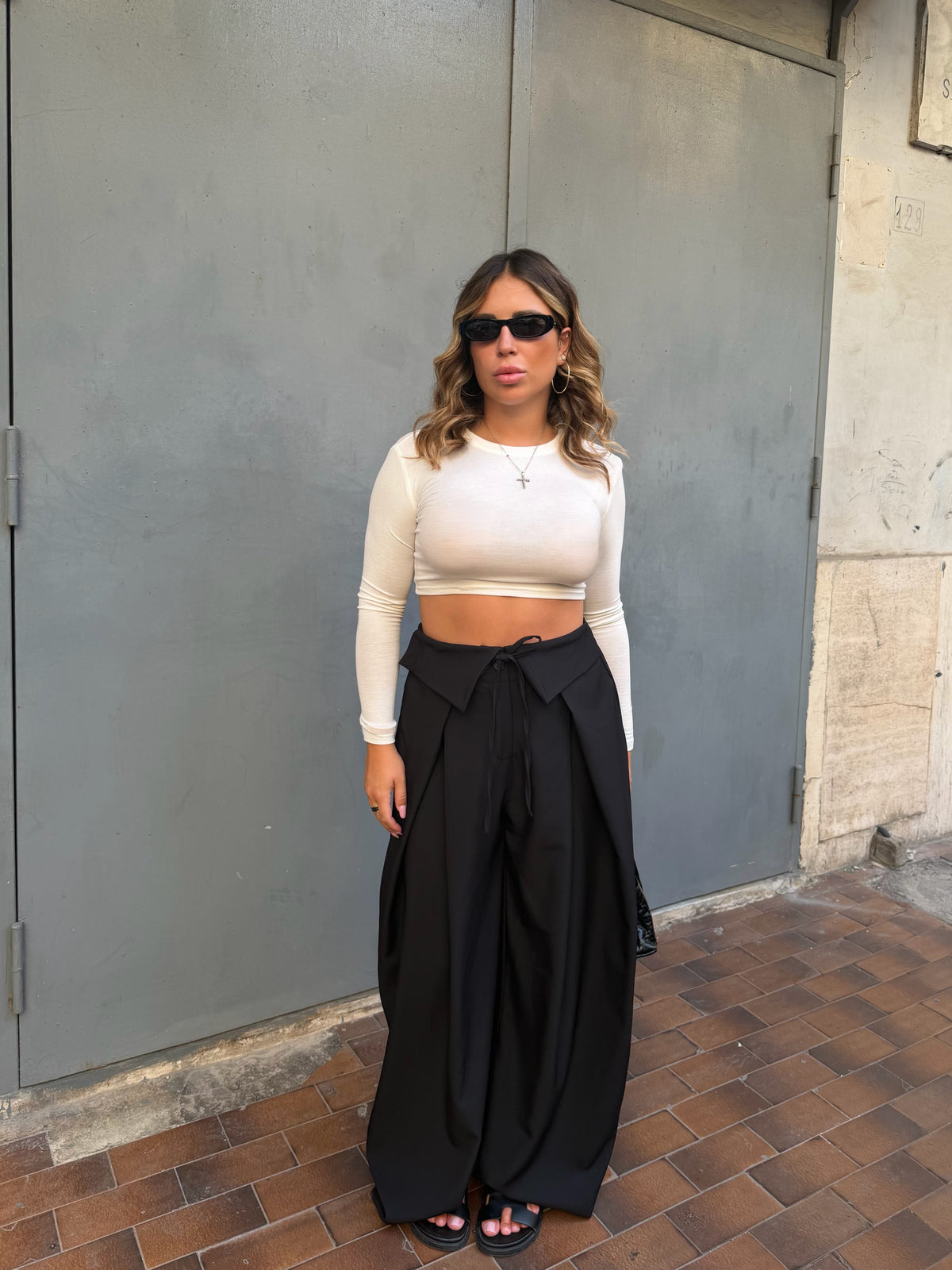 Pantalone Nero Risvolto