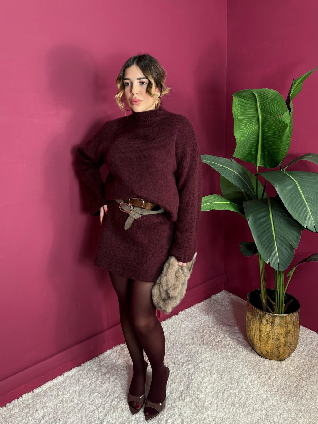 Coordinato Gonna e Maglione Bordeaux
