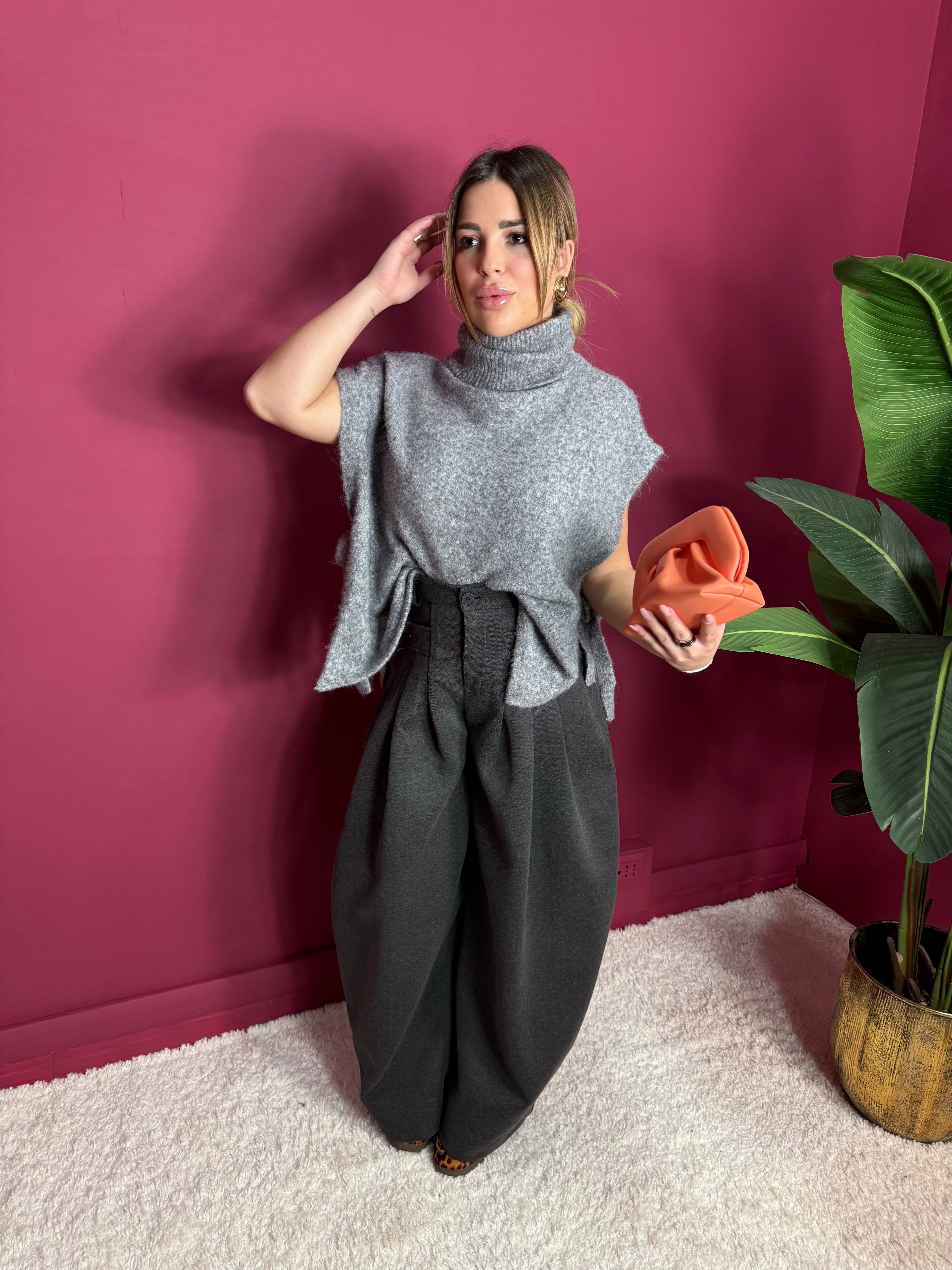 Pantalone Balloon Bottoni Grigio