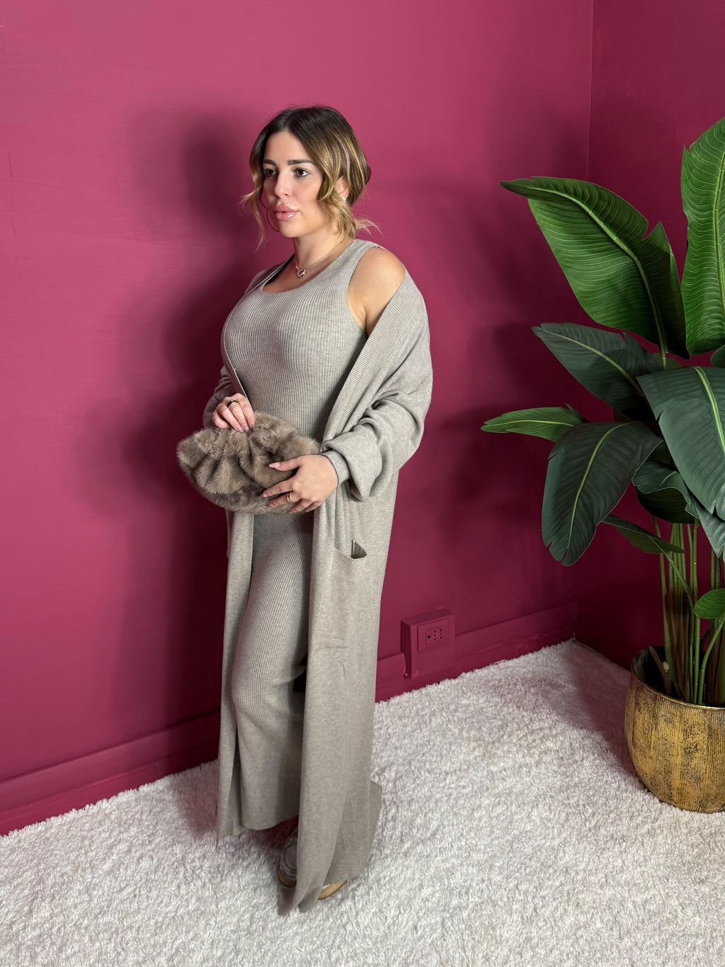 Abito con cardigan maxi