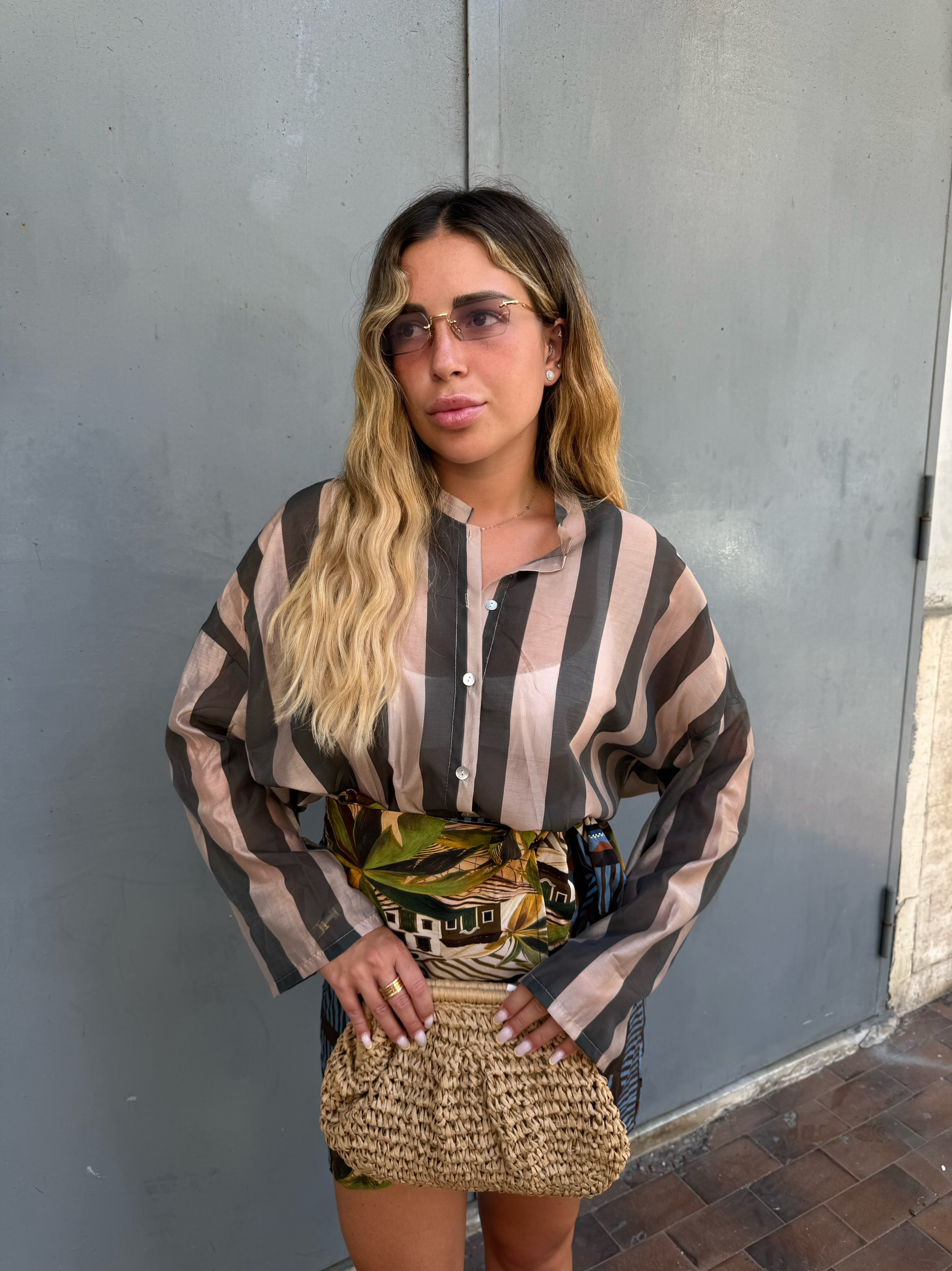 Camicia Righe Grigia