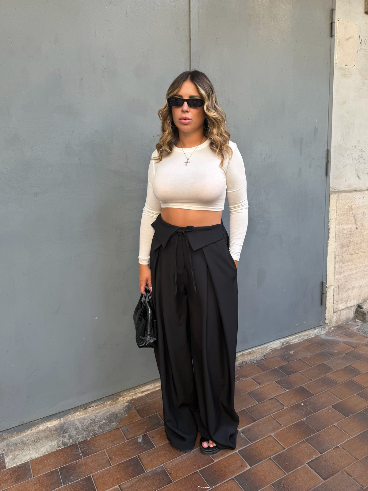 Pantalone Nero Risvolto