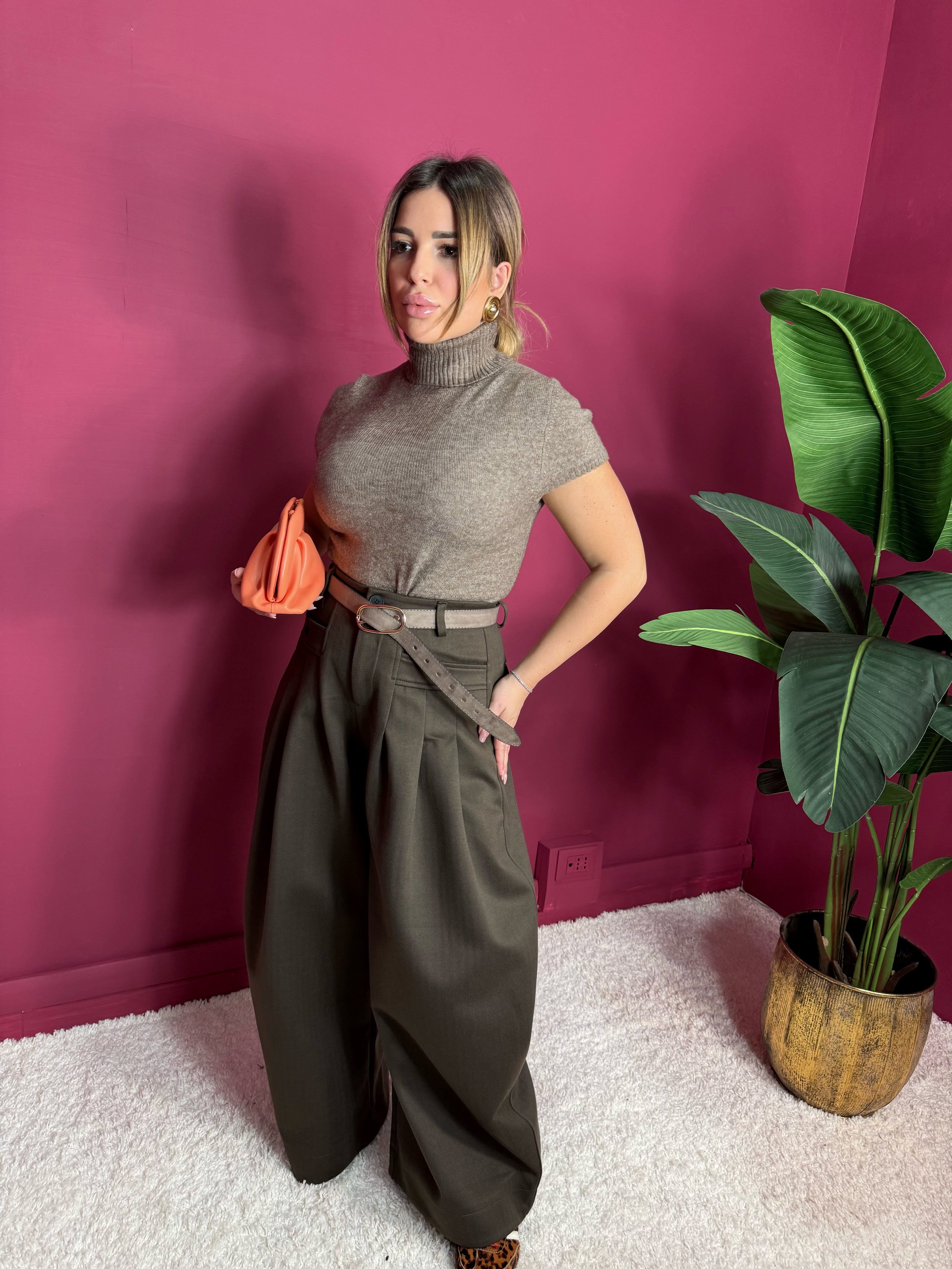 Pantalone Balloon Bottoni Marrone