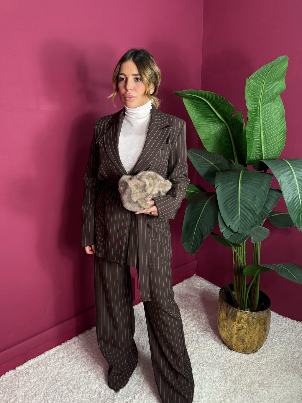 Tailleur Gessato Marrone