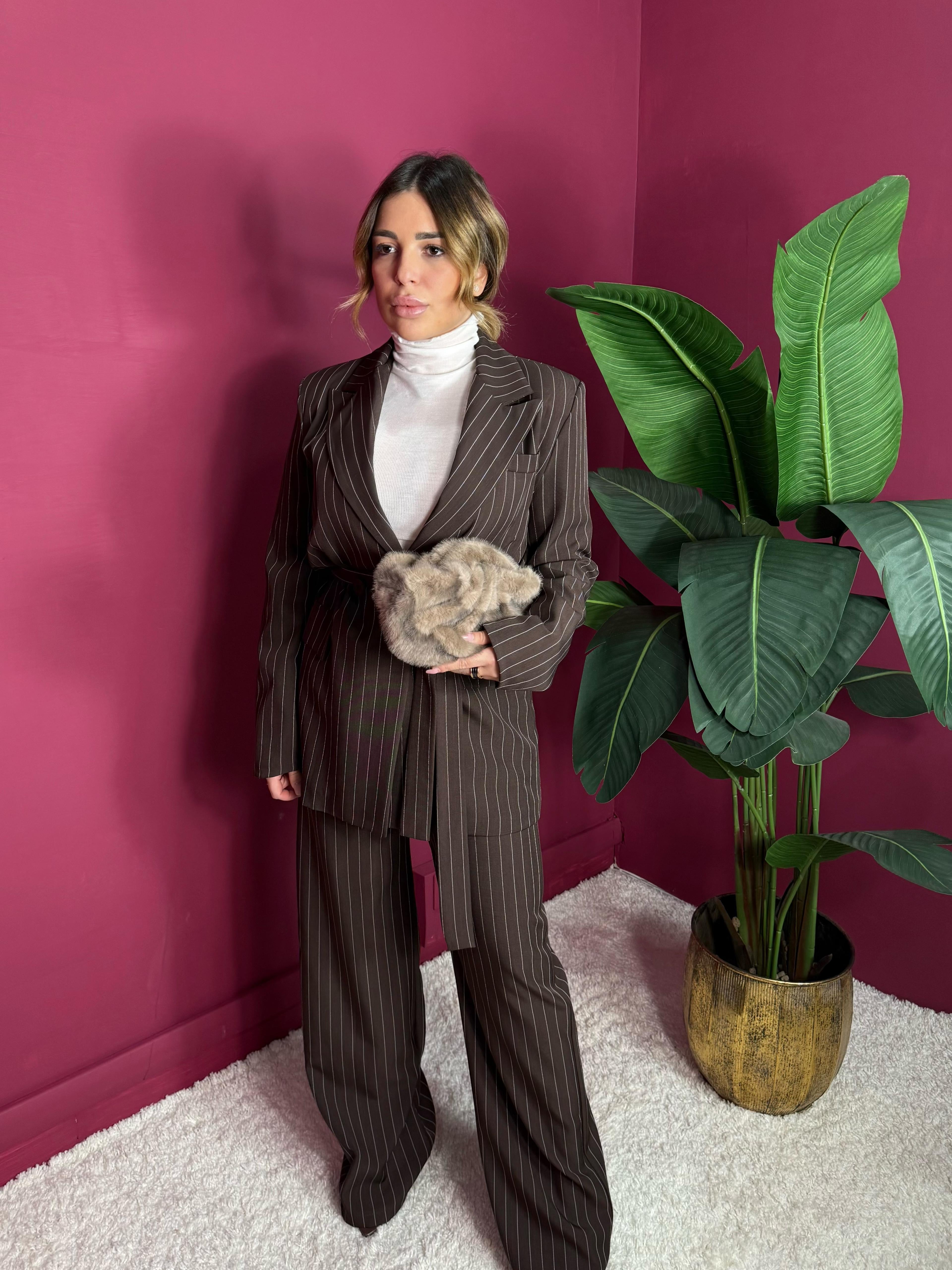 Tailleur Gessato Marrone